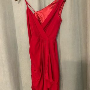 Pink satin asymmetrical dress